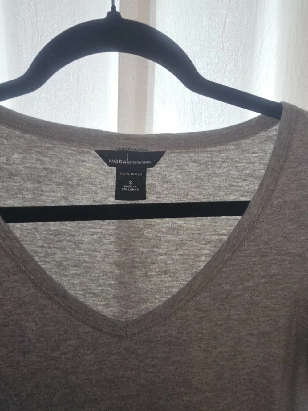 Moda International Gray V-Neck Longline Tunic Top S 100% Cotton